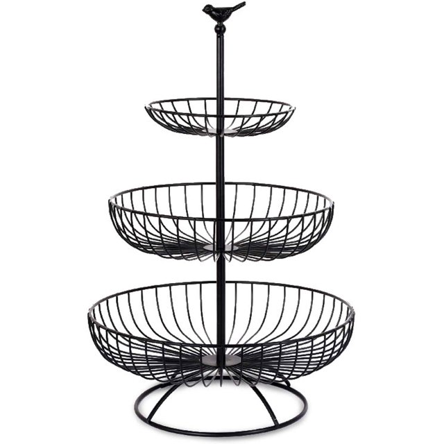 Cesta de frutas de 3 niveles, cuenco de alambre de Metal, soporte para verduras con asa superior, forma de pájaro para cocina y sala de estar