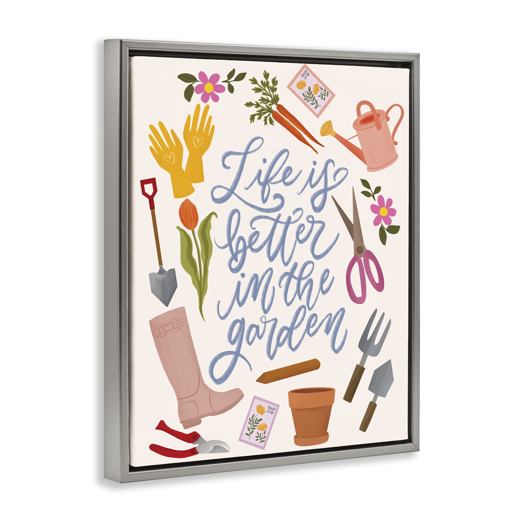 Stupell Industries Life In The Garden Gray Framed Floater Canvas Wall Art, design by Isabela Schielke