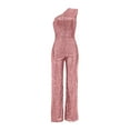 thumbnail image 4 of GaThRRgYP Women Jumpsuits and Rompers Elegant,Womens Pants Wide Leg,Women's Solid Color High-Waisted Strapless One-Shoulder Sequin Casual Long Jumpsuit Pink XL, 4 of 4