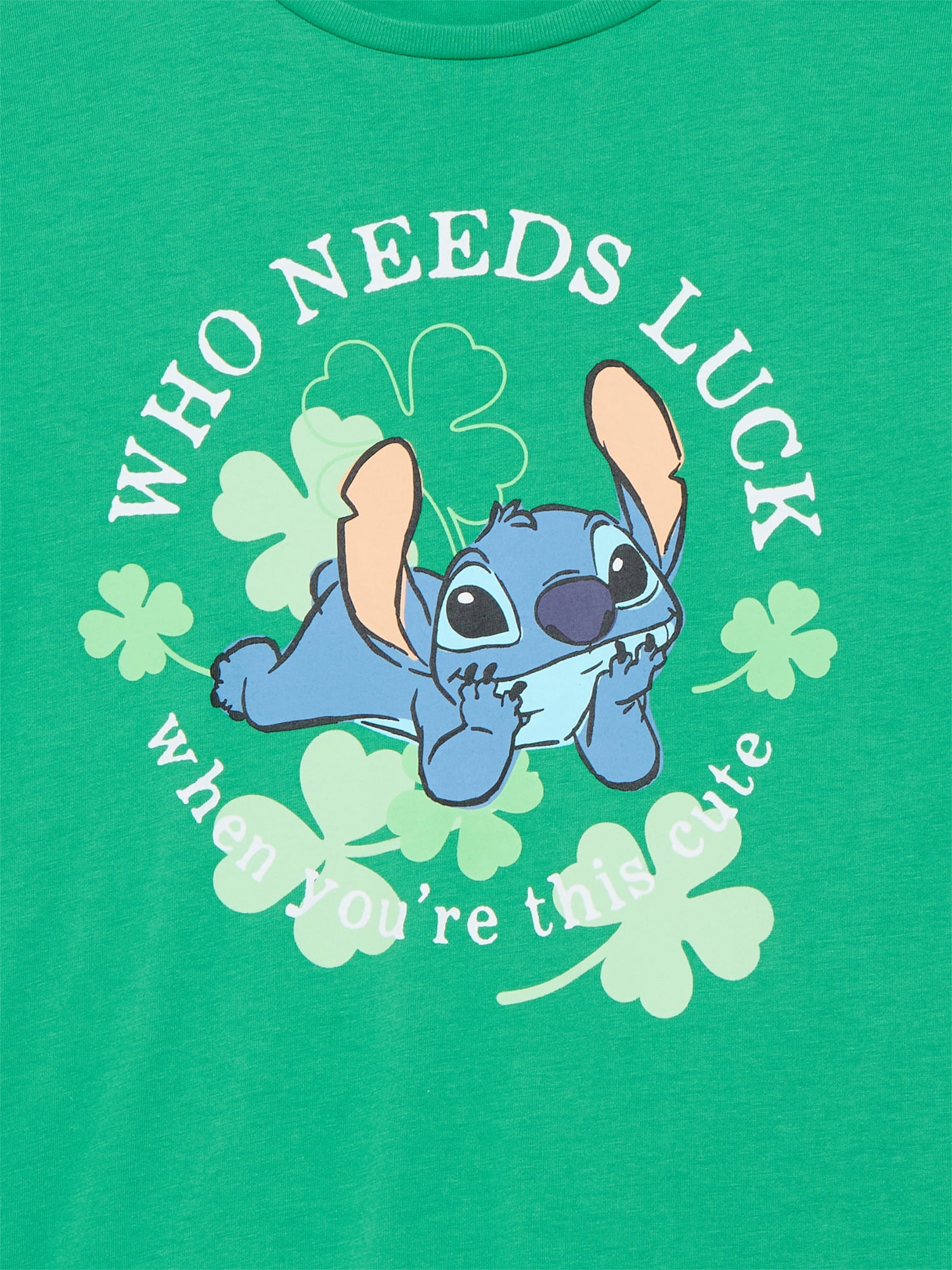 St. Patrick's Day Girls Stitch Who Needs Luck Graphic Tee, Sizes 4-16