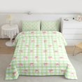 thumbnail image 2 of Homewish Kawaii Cartoon Bowknot Queen Comforter Set for Girls, Dreamy Green Buffalo Plaid Bedding Sets, Cute Bow-tie Reversible Bedding Comforter Set, Microfiber Bedroom Decor, 3pcs, 2 of 8