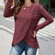 thumbnail image 2 of Blusa de punto de manga larga con rayas rojas, cuello redondo, dobladillo asimétrico y corte holgado informal, 2 of 6