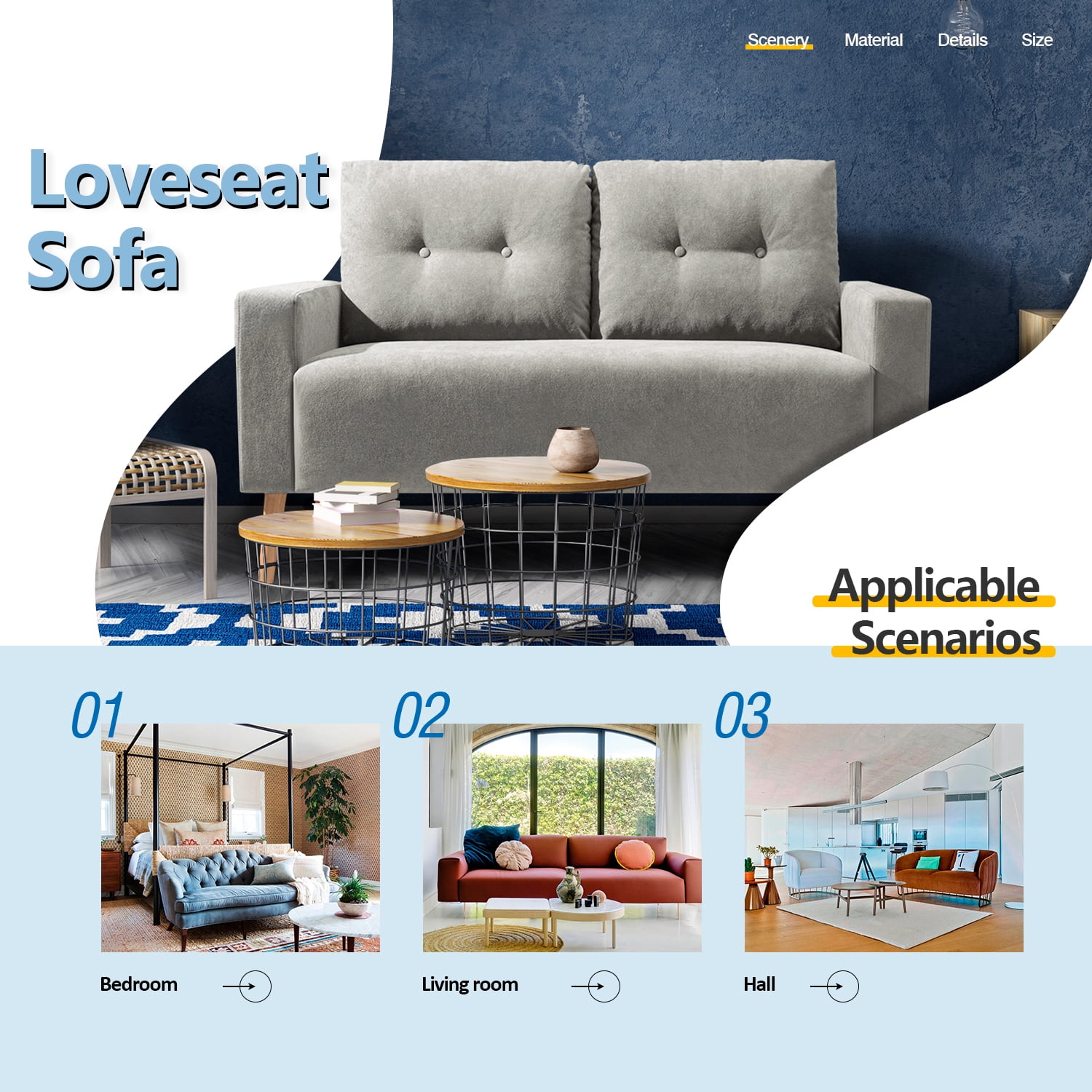 Lacoo Mid-Century Loveseat Button Tufted 2 Seater Sofa, Gray Fabric