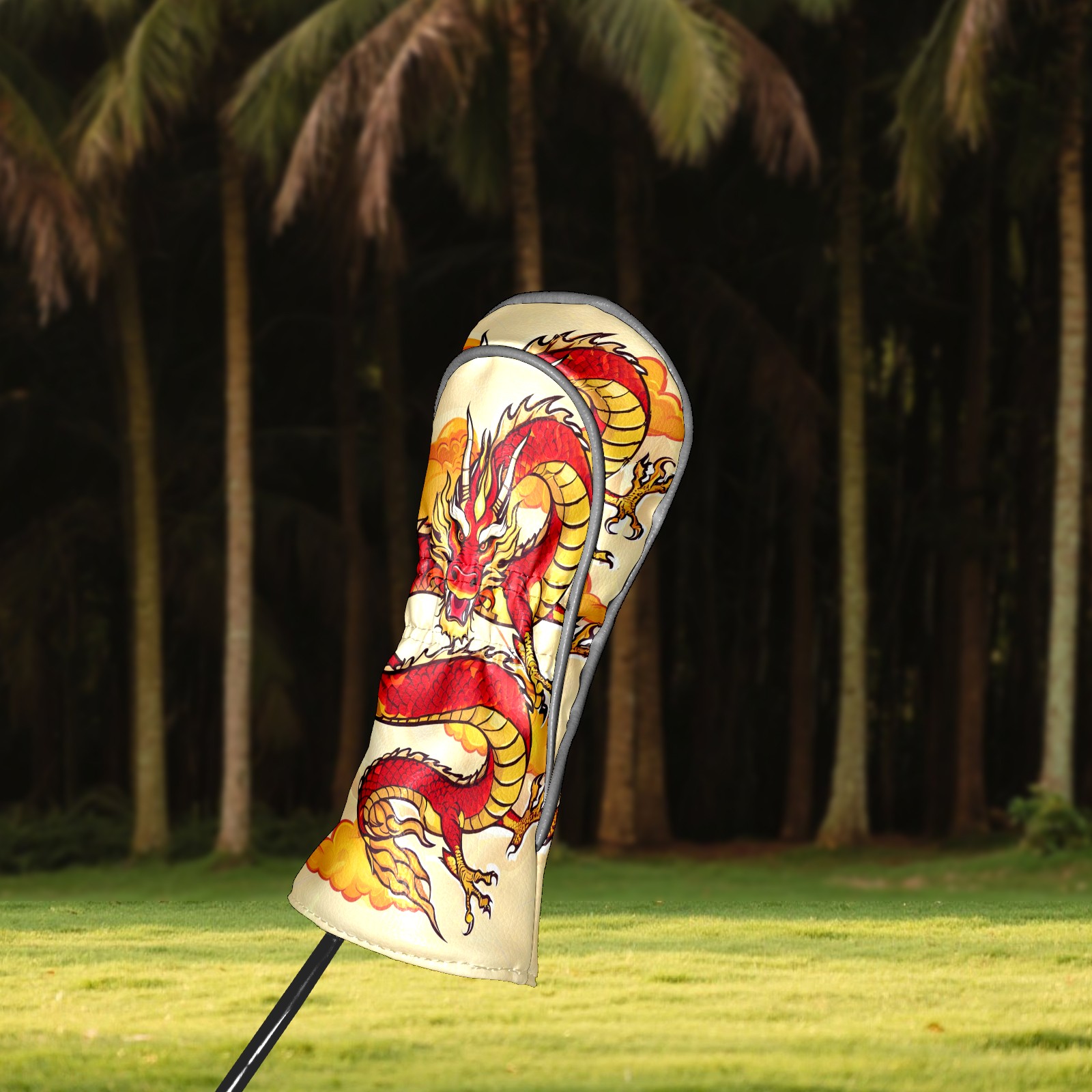 Golf Club Covers, Dragon Yellow Premium PU Leather Driver Hybrid Putter Head Covers with Velvet Lining, Waterproof Golf Gifts for Men Women
