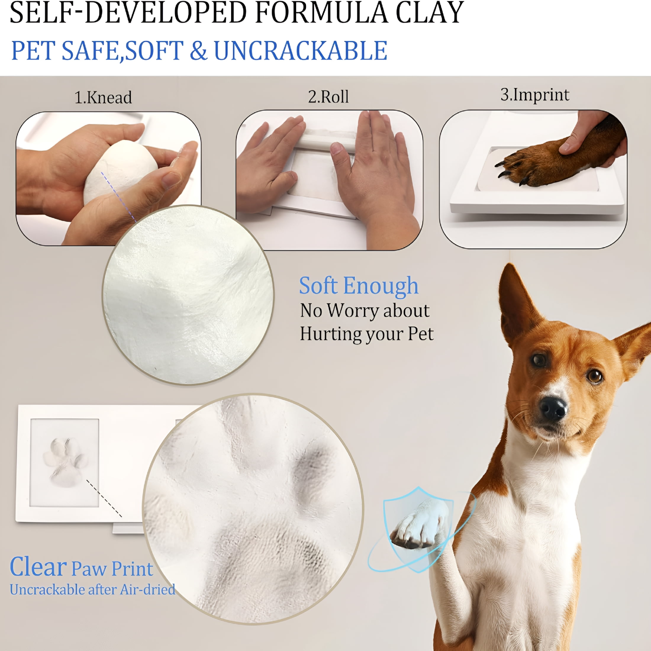 CCOCC Paw Print Frame Kit,Dog/Cat Paw Print Kit,Soft Pawprint Clay&Clean Touch Ink Pad,Pet Paw Print Impression Kit with Customization Tool,Wooden Pet Memorial Frame,Diy Dog Lover Gifts
