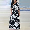 thumbnail image 2 of Babysbule Dresses for Women Women's Summer Fashion V-neck Print Big Swing Dress Long Skirt, 2 of 5