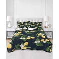 thumbnail image 2 of Quilts Twin-XL Size Bedding Set, Lemons Leaves Lightweight Quilted Comforter, Summer Fruits Floral Botanical Black Soft Reversible Bedspread Coverlet with Pillow Covers for All Season, 68" x 98", 2 of 7