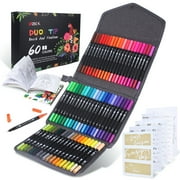 ZSCM 60 Colors Markers for Adult Coloring Books No Bleeding, Duo Tip Art Pens, Fine and Brush Coloring Marker for Adult Calligraphy, Illustration, Cards Drawing, Note taking Lettering, Journaling