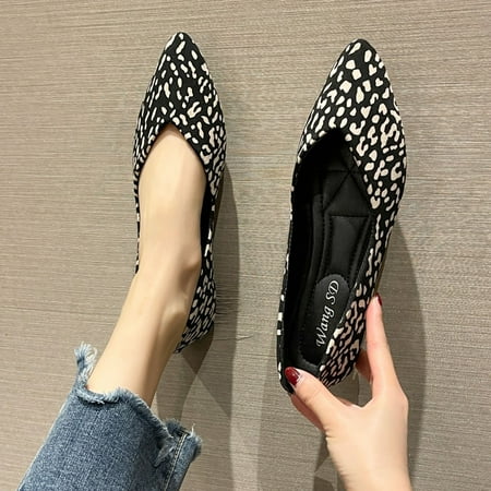 

Casual Shoes Fashion Summer And Autumn Women Casual Shoes Pointed Toe Flat Lightweight Leopard Print Shallow Mouth Slip On