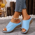 thumbnail image 4 of Rokment Womens Orthopedic High Heels Dressy Sandals Comfortable Arch Support Wedge Heeled Slip on Fashion Casual Leather Open Toe Platform Wedge Walking Dress Slides Summer Shoes Sky Blue Size 6.5, 4 of 7