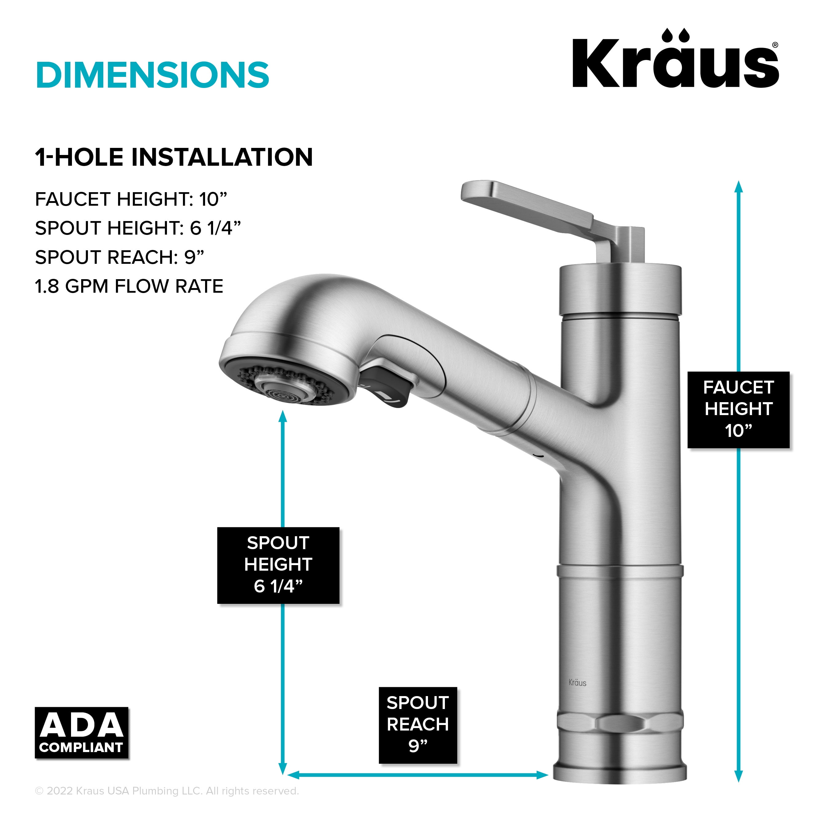 KRAUS Allyn Pull-Out Single Handle Kitchen Faucet in Spot-Free Stainless Steel