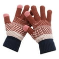 thumbnail image 3 of Opolski 1 Pair Thickened Warm Full Fingers Ribbed Cuffs Women Gloves Winter Striped Splicing Double Layer Fleece Lining Knitting Gloves for Cold Weather Brick Red, 3 of 8