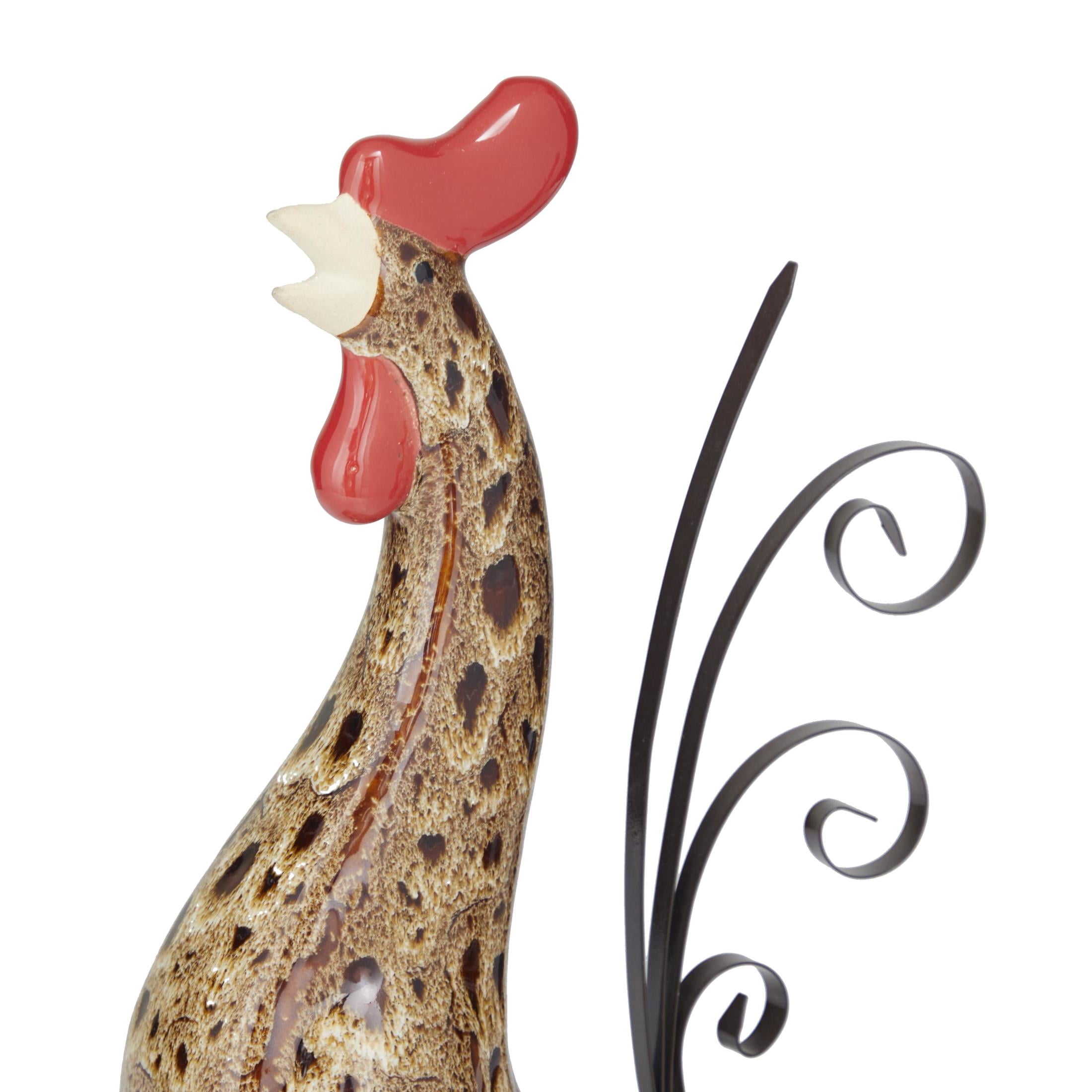 DecMode 10" Indoor Outdoor Standing Rooster Garden Sculpture with Reactive Glaze Finish (2 Pack)