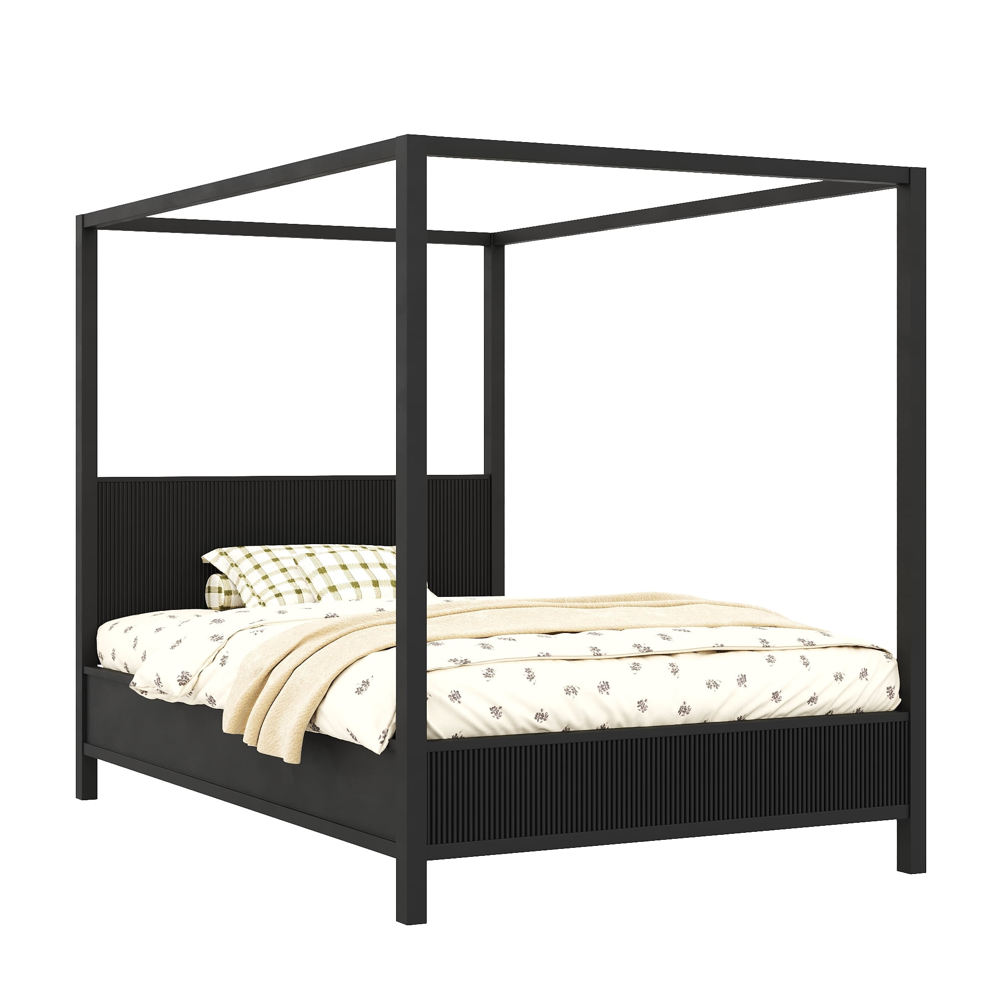 Euroco Wood Queen Size Canopy Platform Bed, Black