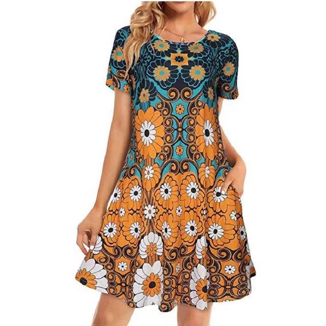 GZWYHT Robes d'Été, Robes pour Femmes 2025 Robe d'Été à Manches Courtes avec Poche Robe Décontractée Douce Midi, Robes Décontractées, Robe g, Robes de Vacances TG