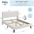 thumbnail image 2 of Full Size Velvet Bed Frame/Vertical Channel Tufted Wingback Headboard/Upholstered Platform Bed/Wood Slats/No Box Spring Needed/Easy Assembly/Beige, 2 of 9