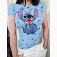 thumbnail image 4 of Camiseta de mujer con estampado 3D de Lilo y Stitch de Disney, camiseta ajustada de manga corta, camiseta de moda para vacaciones en la playa para mujer, tallas XS a 3XL, 4 of 5