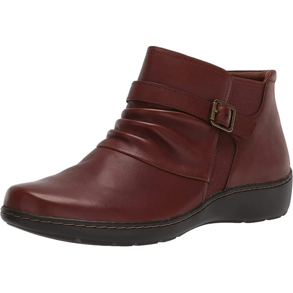 Clarks Womens Cora Rouched Ankle Boot, Dark Tan Leather, 6.5