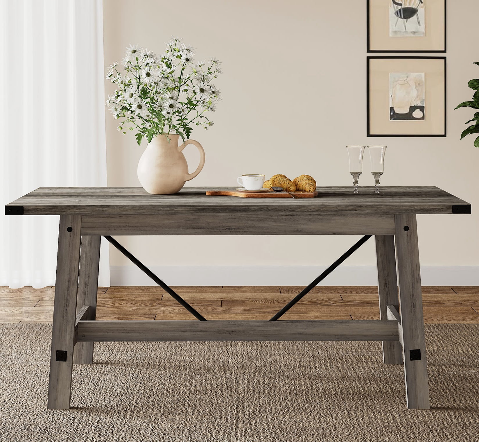WAMPAT 67.7 Inch Dining Room Table，Wood Kitchen Table for Home Dining Room