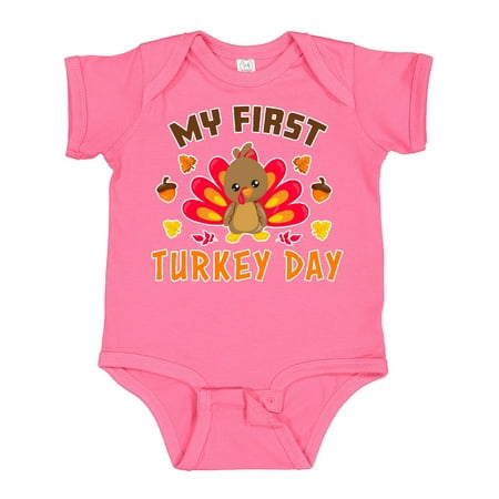 

Inktastic My First Turkey Day with Turkey and Leaves Gift Baby Boy or Baby Girl Bodysuit