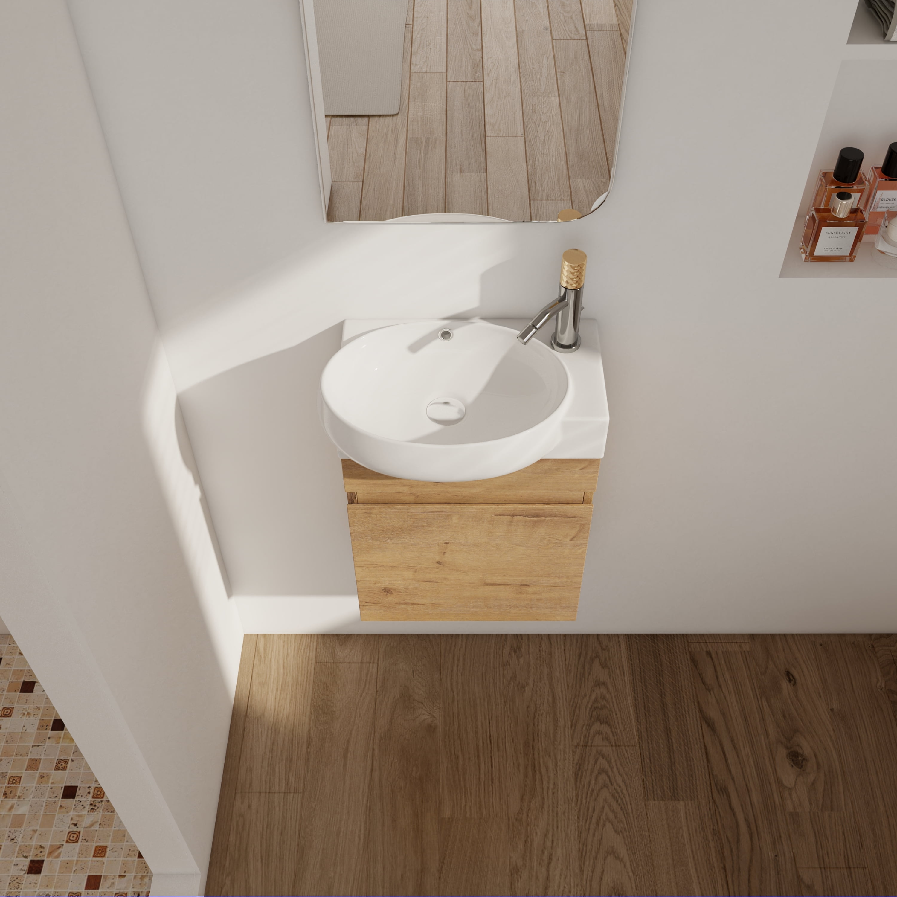 Soft Close Doors Bathroom Vanity With Sink,16 Inch For Small Bathroom