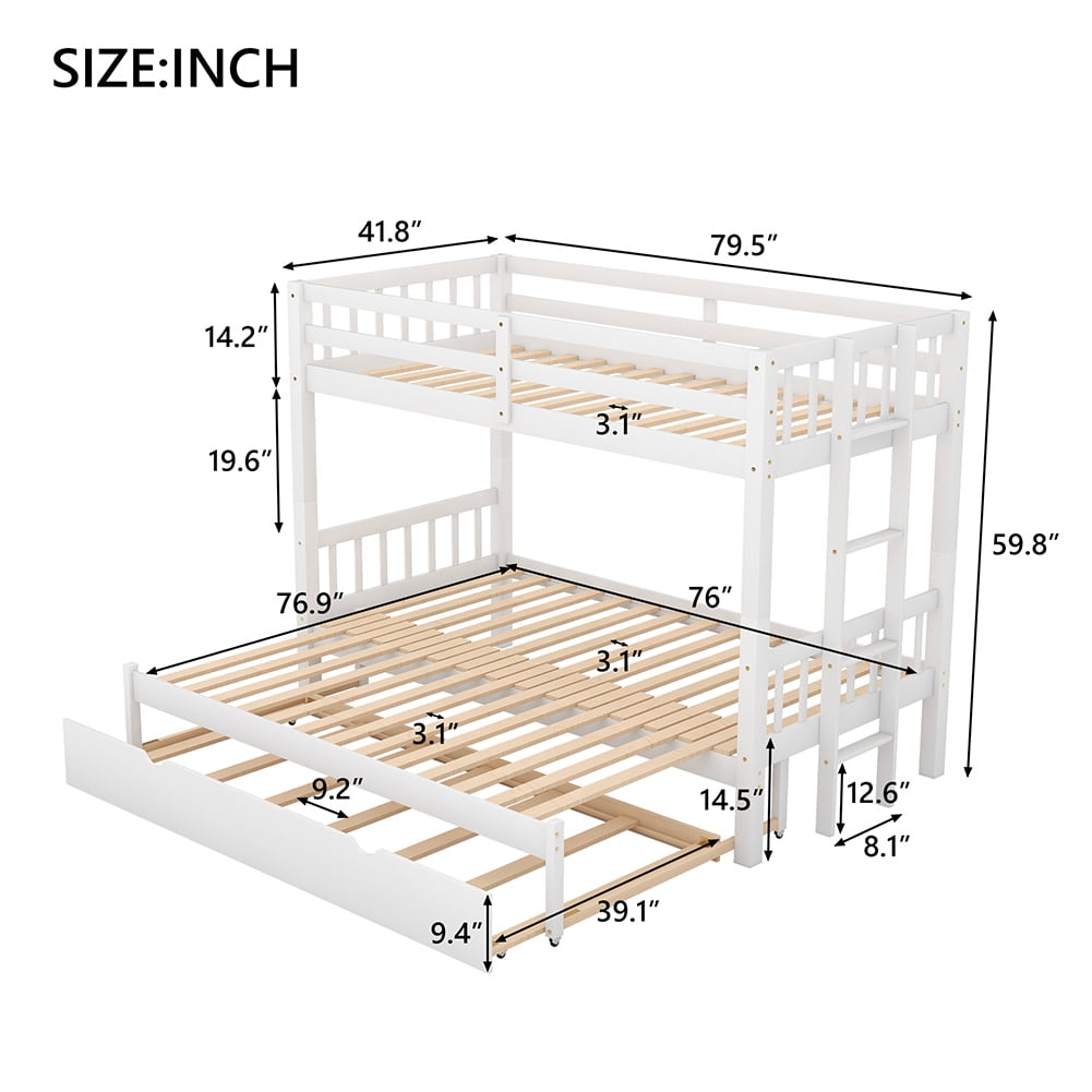 Kadyn Twin over Pull-out Bunk Bed with Trundle, 4 Beds in Compact Space, White