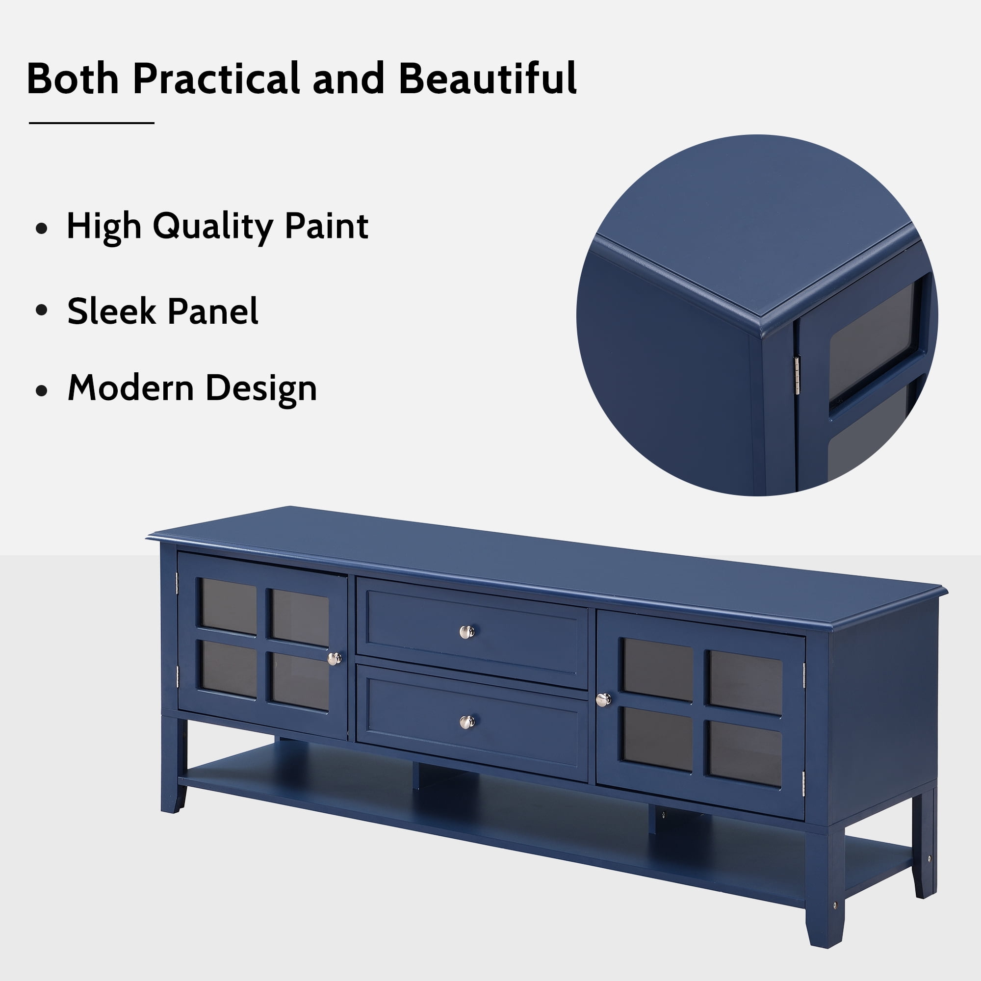 Aukfa TV Stand for TVs up to 60'',2 Doors TV Console Table for Living Room, Blue