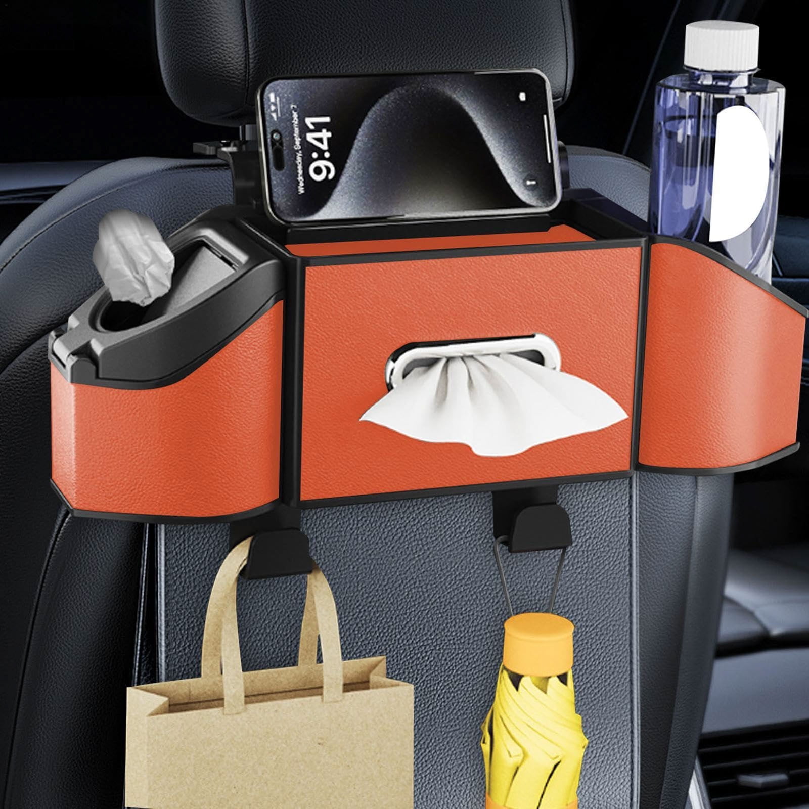 Car Interior Accessories Car Seat Back Organizer Storage Bag for Behind The Seat PU Leather Multipurpose Pocket Car Organizer Foldable Design for Vehicles