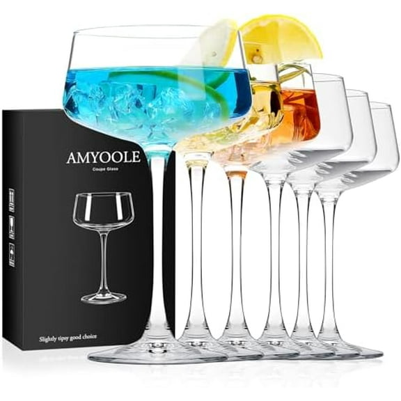 Martini Glasses Set of 6, 8 oz Premium Crystal: Coupe Glasses, Hand Blown, 6 Cocktail Glasses for Bar – Home Decor