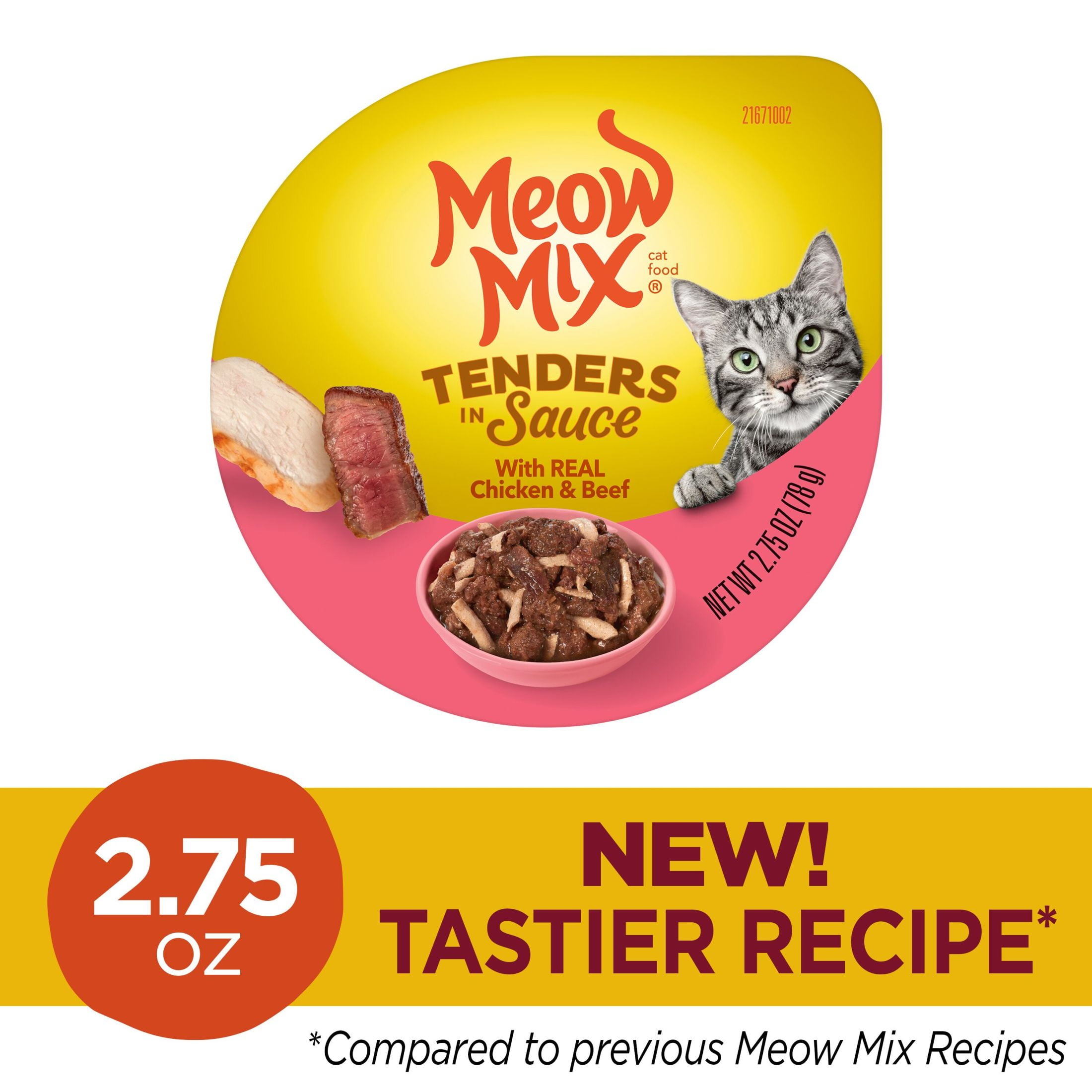 Meow Mix Tenders in Sauce Wet Cat Food With REAL Chicken & Beef, 2.75 oz Cup (Packaging And Formulation Updates Underway)