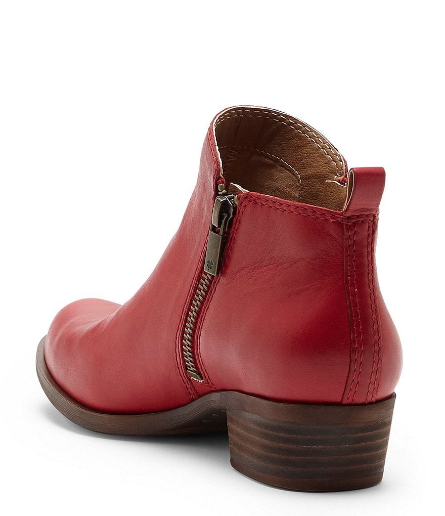 lucky brand basel smooth leather zip stacked heel booties