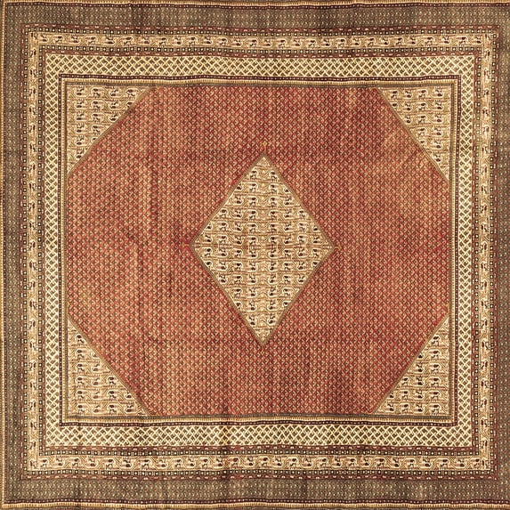 Ahgly Company Indoor Square Medallion Brown Traditional Area Rugs, 5' Square
