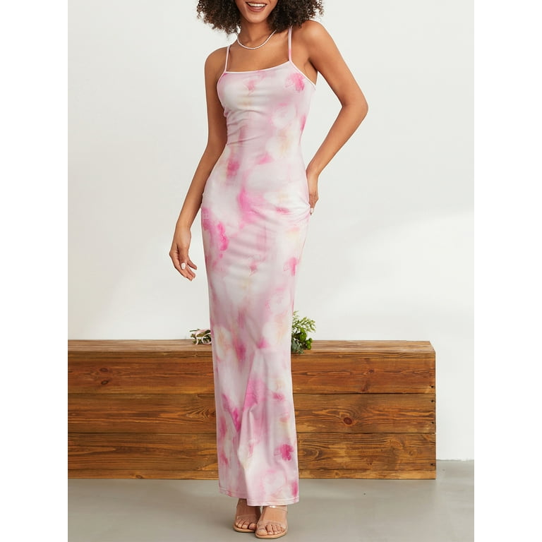 Musuos Women Bodycon Spaghetti Strap Dress Tie-Dye Print