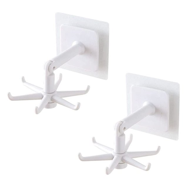 Yeacher 2pcs Self-Adhesive Kitchen Hooks for Hanging 360° Rotating, Waterproof Utility Hook Kitchen Towel Hooks