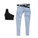 thumbnail image 2 of Conjunto de ropa femenina a escala 1/6, conjunto de mezclilla ajustado con cinturón, chaleco de disfraz de cosplay, conjunto de cinturón, ropa de muñeca para figura azul claro y largo, 2 of 10