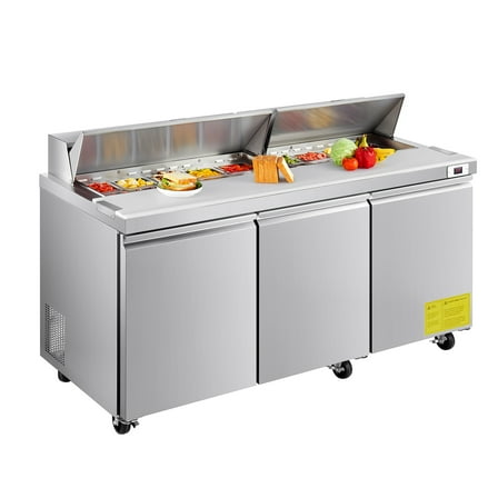 KFFKFF 72"W Commercial Refrigerator, 18.7 Cu. Ft Sandwich Prep Table, Food Prep Fridge with 18 Pans and Cutting Board, Stainless Steel Salad Prep Cooler for Restaurant and Food Truck