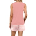 thumbnail image 5 of Gingham Check 2-Piece Set for Women - Solid Square Neck Tank Top & Elastic Waist Drawstring Shorts with Pockets, Vintage Summer Picnic Outfit Pink XXXL, 5 of 9