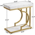 thumbnail image 2 of Tribesigns White and Gold Narrow Side Table, Modern C-Shaped End Table with Faux Marble Top and Metal Frame, Small Sofa or Bedside Table for Living Room, 2 of 5