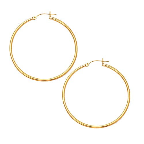 Jewelstop 10K Yellow Gold Hoop Earrings - 2x45mm, (3/32" x 1 3/4"), 2.3gr.