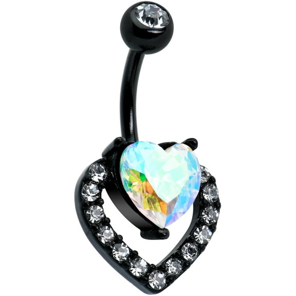 Body Candy Womens 14G 316L Stainless Steel PVD Piercing Black Rococo Double Hearts Belly Button Ring