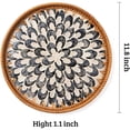 thumbnail image 4 of Round Rattan Tray with Mother of Pearl Inlay, Rattan Serving Tray with Wooden Base, Decorative Wicker Basket for Table Decor, Storage and Display of Coffee Bread Food Fruit, 4 of 4