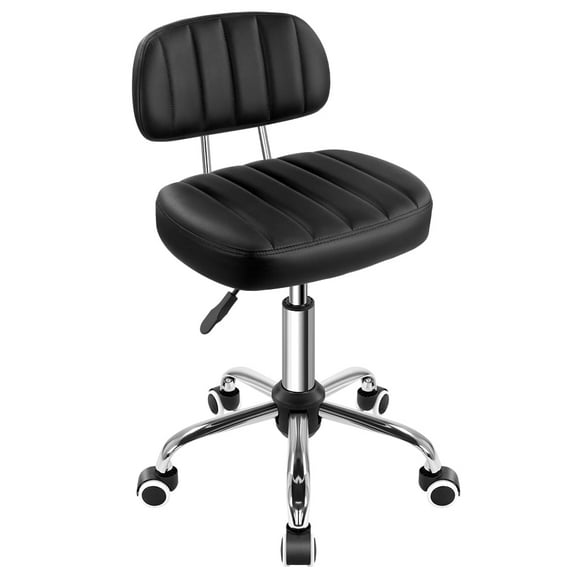 WIAIO Square Swivel Stool with Wheel Perfect for Work SPA Shop Massage Height-adjustable Rolling Stool Chair with Back,Black