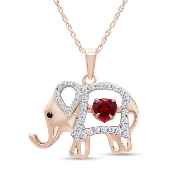 Round Cut Cubic Zirconia Elephant Floater Pendant Necklace In 14K Rose Gold Over Sterling Silver