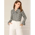 thumbnail image 3 of INSPIRE CHIC Blusa con cuello en V y lazo floral para mujer, camisa de manga larga con volantes y trompeta vintage, top Blanco negro S, 3 of 6
