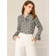 thumbnail image 3 of Blusa con cuello En V Allegra K y lazo floral para mujer camisa de manga larga con volantes y trompeta vintage Blanco negro M, 3 of 6