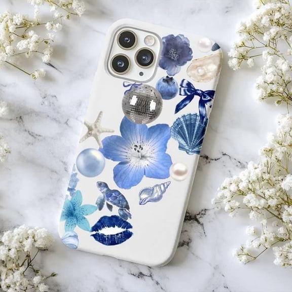 Blue Floral & Seashell Phone Case – Coastal Chic Ocean-Inspired Design, Slim Dual-Layer Protective Cover for iPhone 13