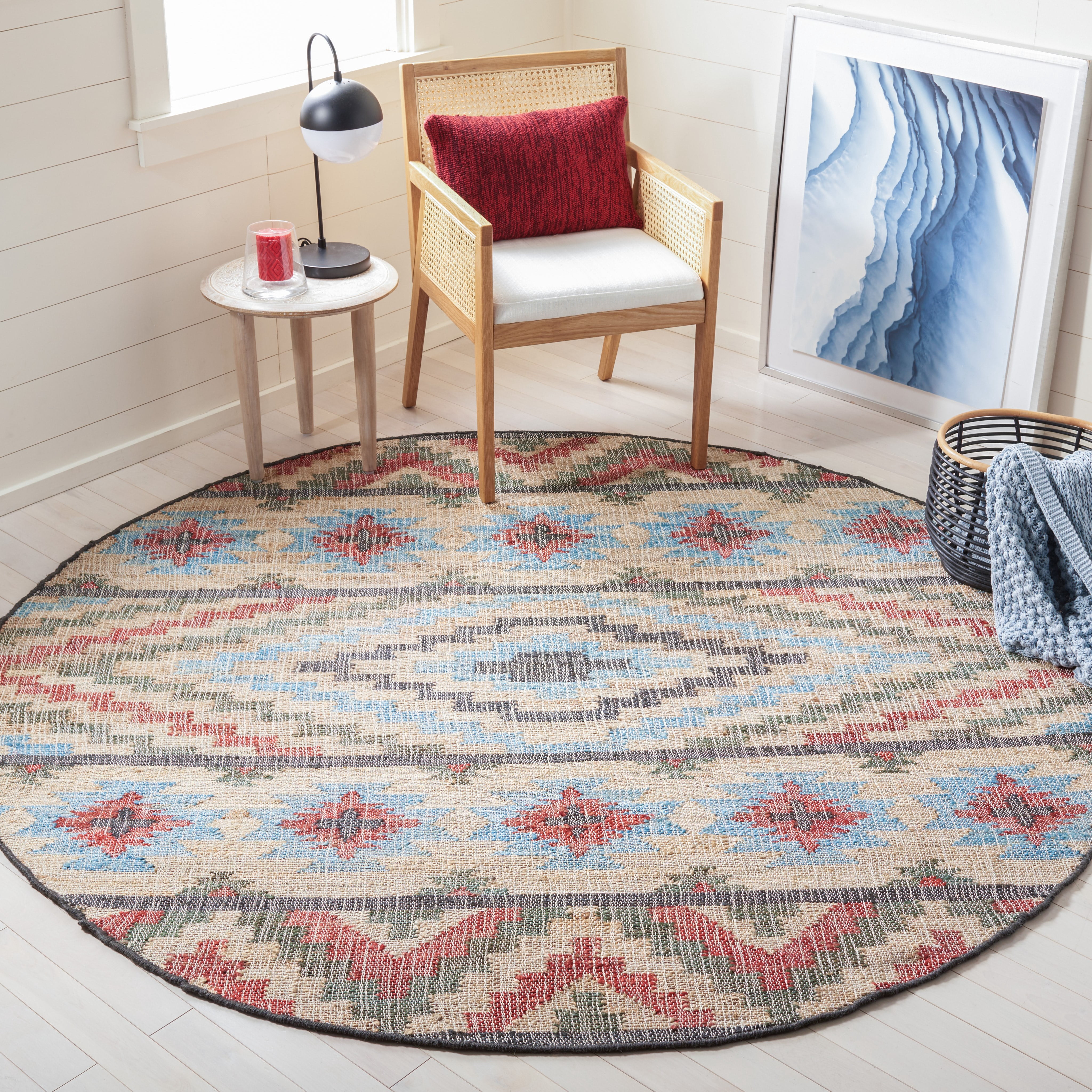 SAFAVIEH Kilim Aldous Tribal Area Rug, Natural/Red, 7' x 7' Square