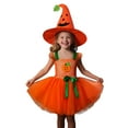 thumbnail image 4 of FYDUU Girls Halloween Set Toddler Kids Party Dress With Hat Puffy Sleeves Pumpkin Outfit For Fall Winter Carnival School Event Adorable Trendy 3-4 Years, 4 of 4