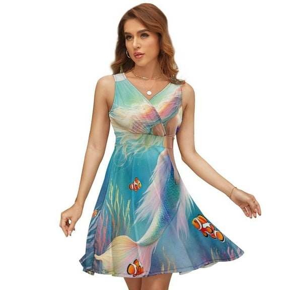 Colorful Mermaid Under The Sea Sleeveless Dress Women Summer Evening Dresses Ladies Sundress