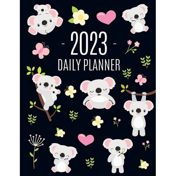Koala Planner 2023: Australian Outback Animal Agenda: January-December Pretty Pink Butterflies & Yellow Flowers Mont, (Paperback)